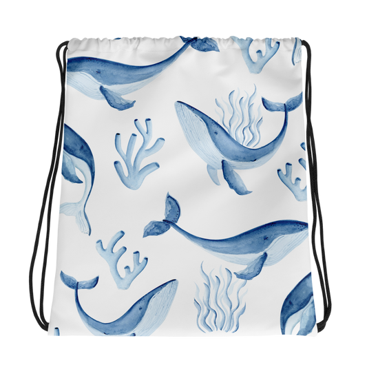 Whales design drawstring bag