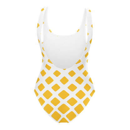 White swimsuit with yellow squares