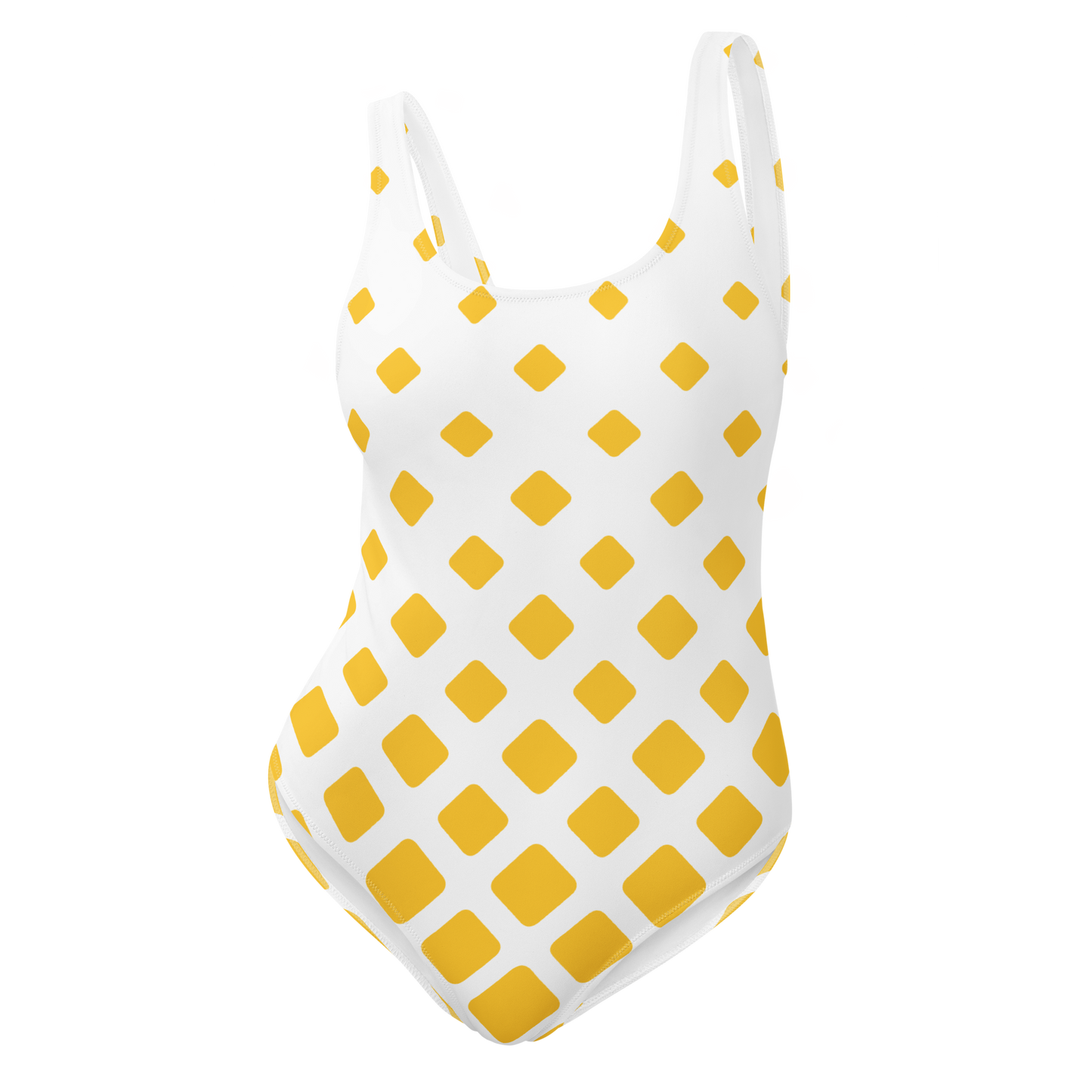 White swimsuit with yellow squares