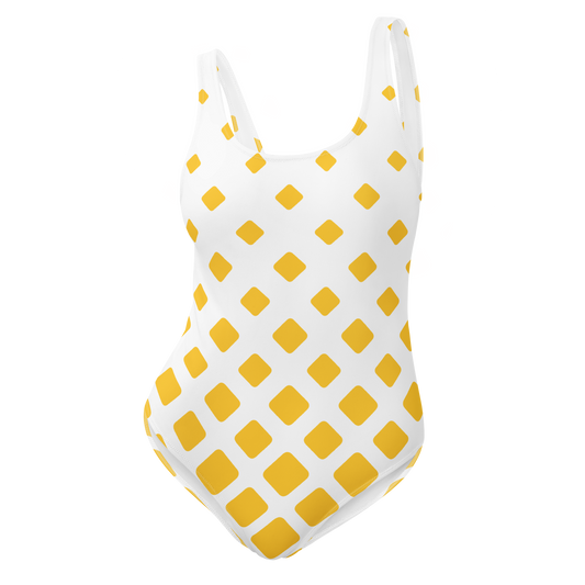 White swimsuit with yellow squares