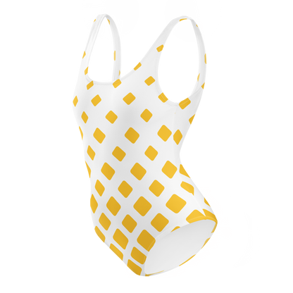 White swimsuit with yellow squares