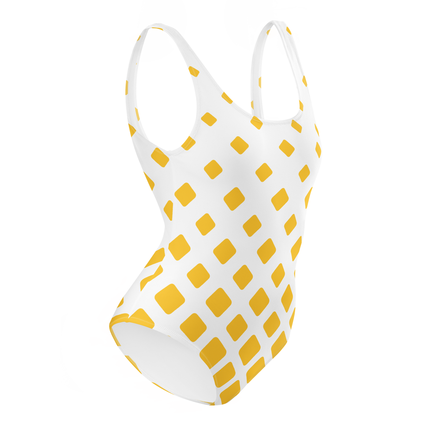 White swimsuit with yellow squares