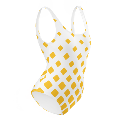 White swimsuit with yellow squares