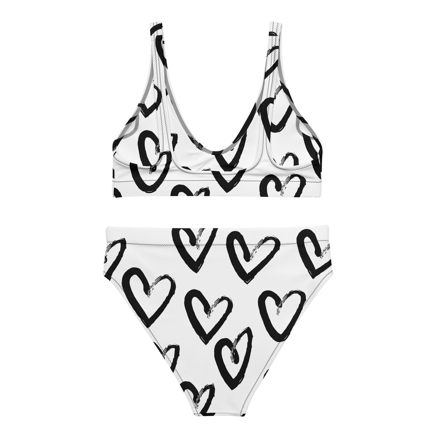 White with black hearts high-waisted bikini