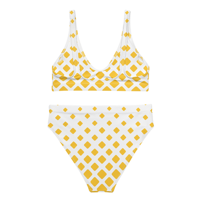 White with Yellow squares high-waisted bikini