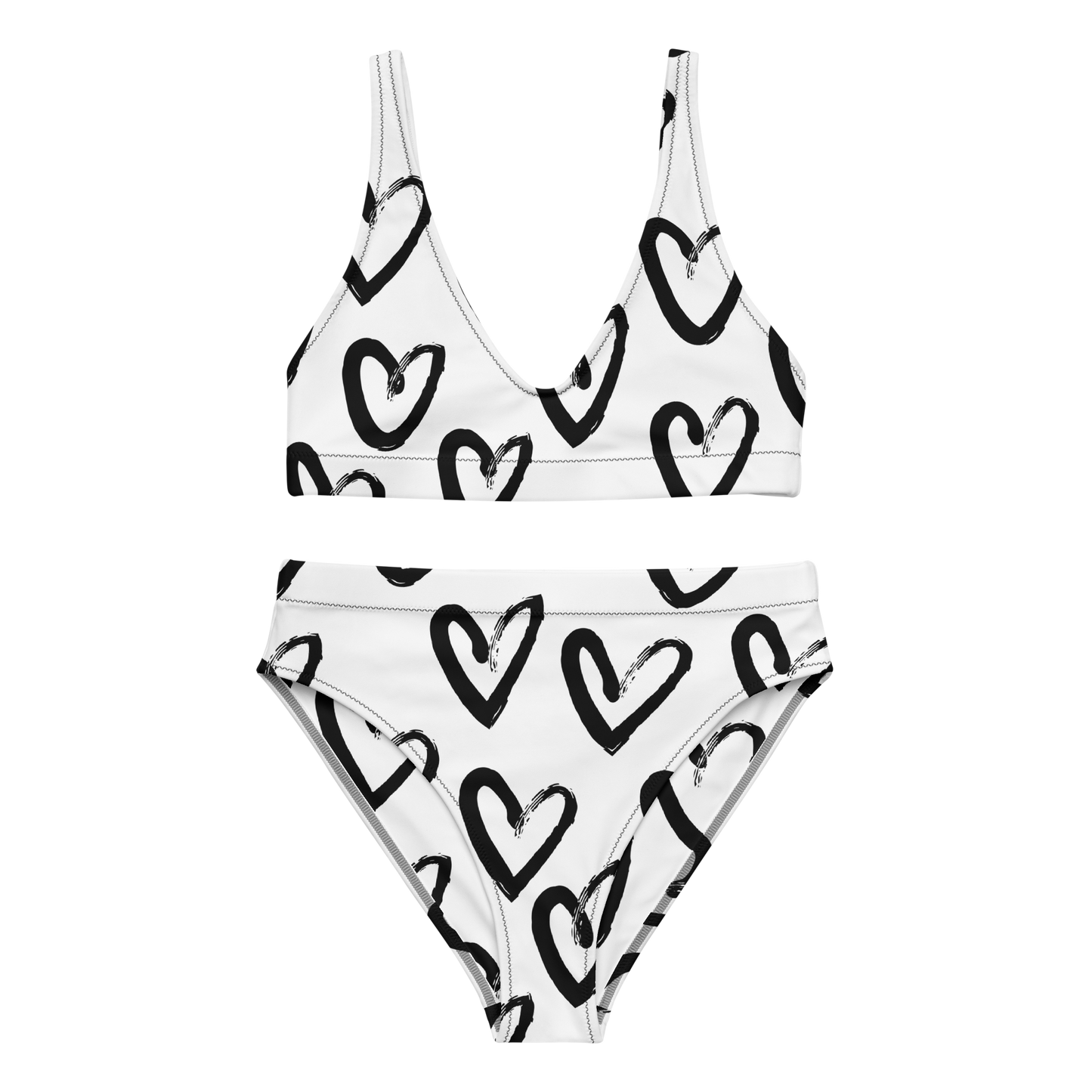 White with black hearts high-waisted bikini