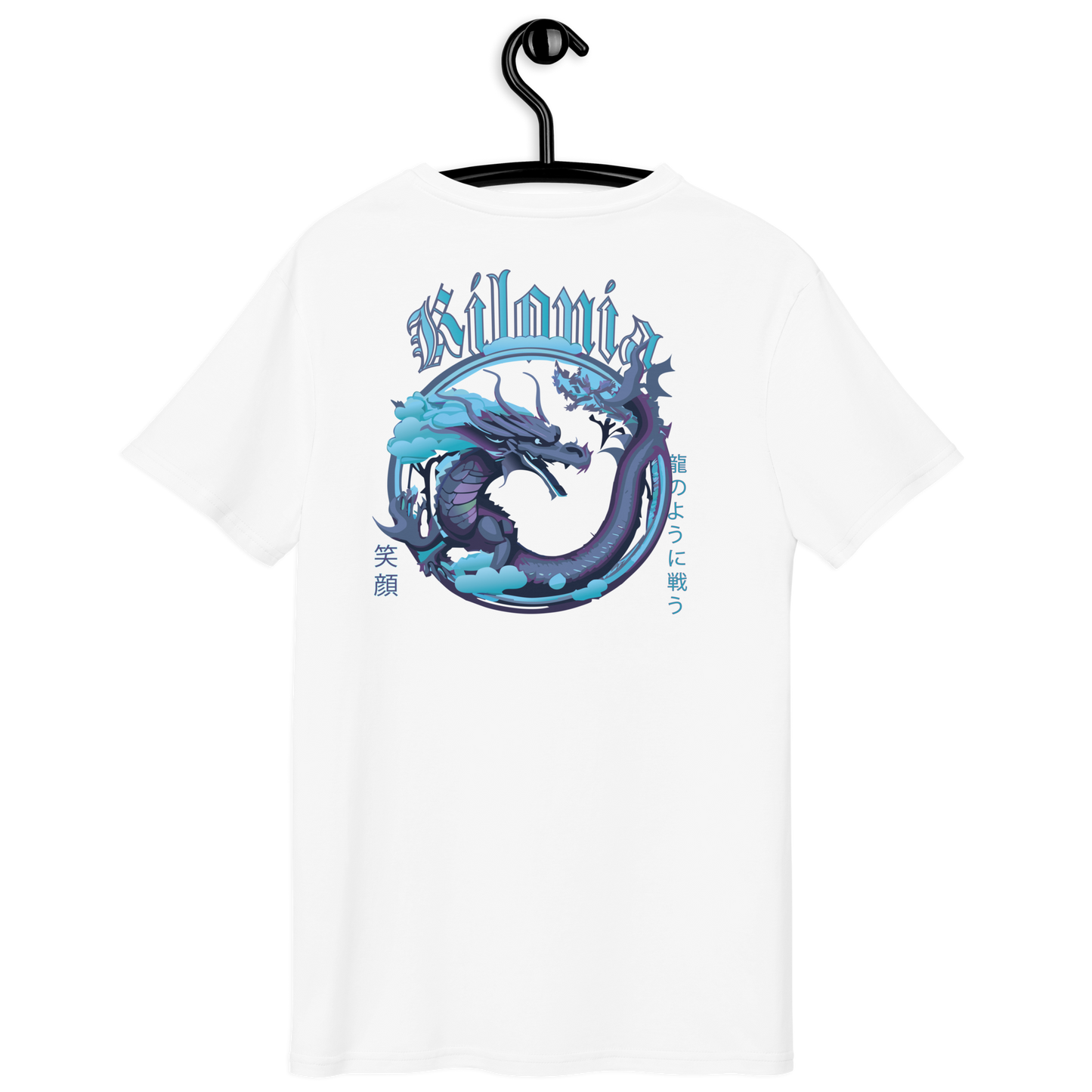 Baumwoll-T-Shirt mit blauem Drachen